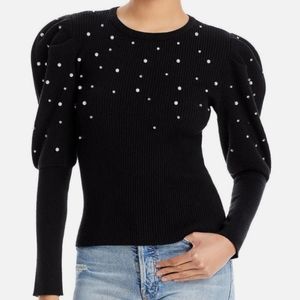 Johnathan Simkhai Black Embellished Juliette Sleeve Sweater